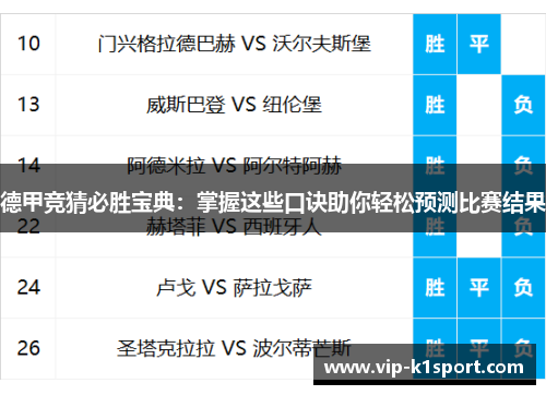 德甲竞猜必胜宝典：掌握这些口诀助你轻松预测比赛结果